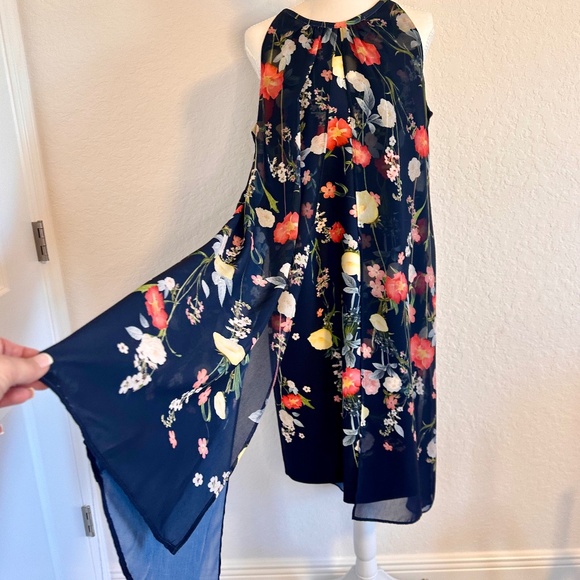 Roman, Navy Floral Chiffon Overlay Dress, Size 14 - Picture 5 of 15